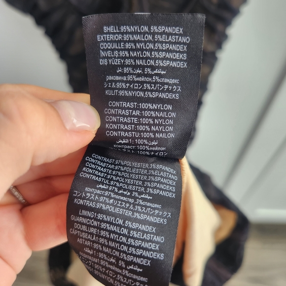 BEBE Black Beige Laca V Neck Bodycon Mini Dress Small Stretchy - Picture 10 of 12